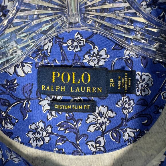 Polo Ralph Lauren Polo Shirt Mens XL Blue Floral Custom Slim Fit Short Sleeve - Picture 7 of 10